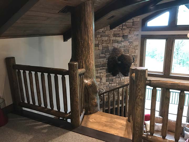 Custom Log Spiral Stairs and Railing Installed